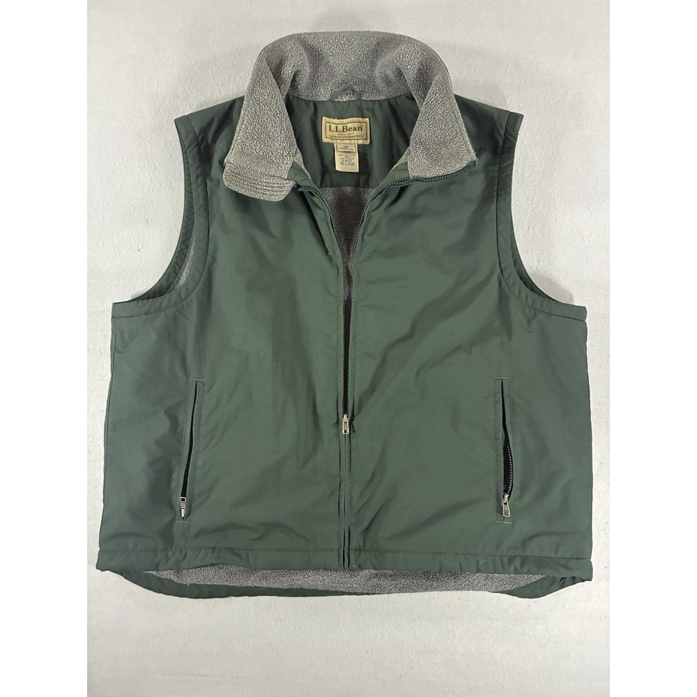 Y2K L.L. Bean Nylon Fleece Lined Full Zip Vest. Men's Reg XL. Green. Gorpcore